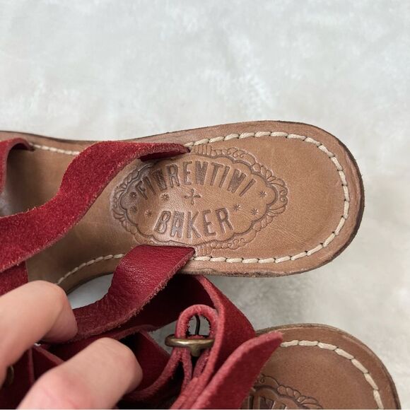 Fiorentini + Baker Heel Suede Open Toe Shoes red braided suede 37 quality - Picture 4 of 8